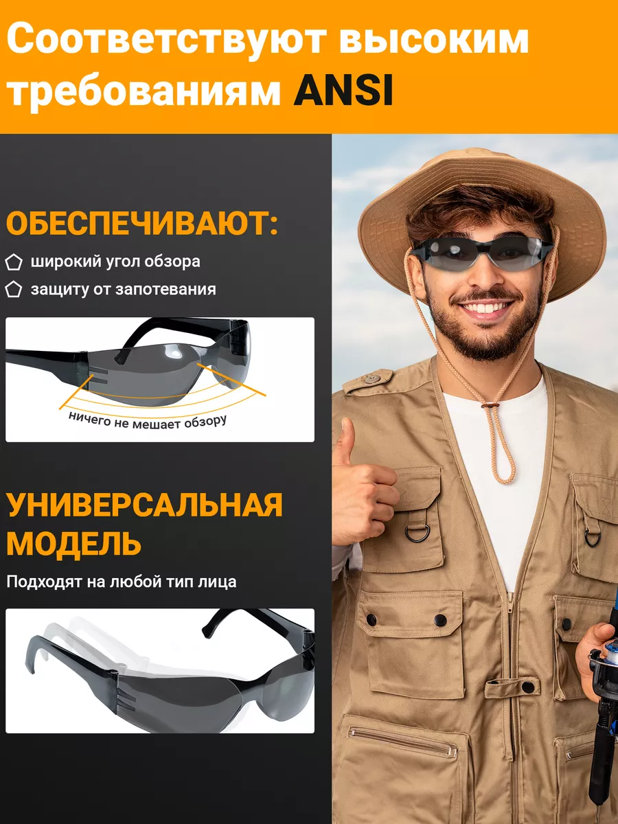 Очки защитные универсальные, 12 шт.Затемненные ударопрочные ABC Pack &  Supply 36937509 купить в интернет-магазине Wildberries