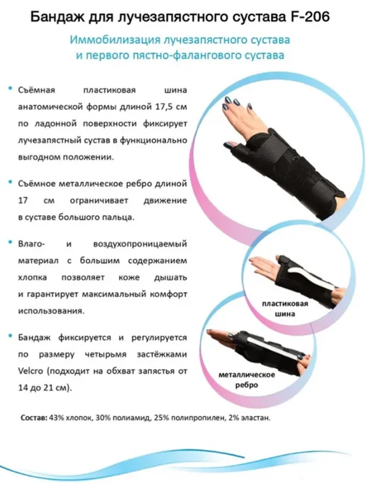 Крейт Ортез лучезапястный, правый, с фиксацией большого пальца, черный, фото 2