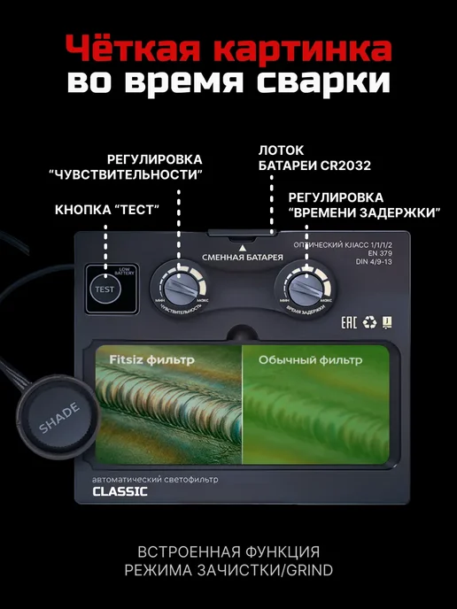 FITSIZ Сварочная маска хамелеон CLASSIC, черный, фото 3