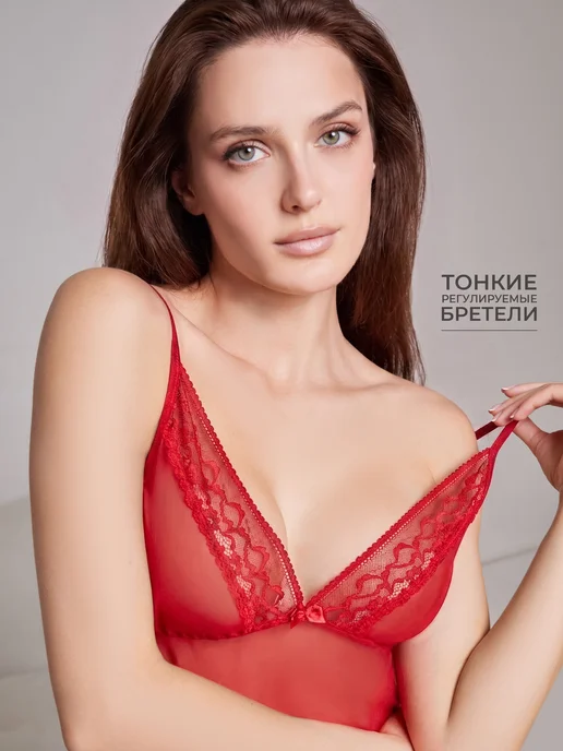 Teyli Сексуальная комбинация с кружевом эротическая сорочка, красный, фото 2