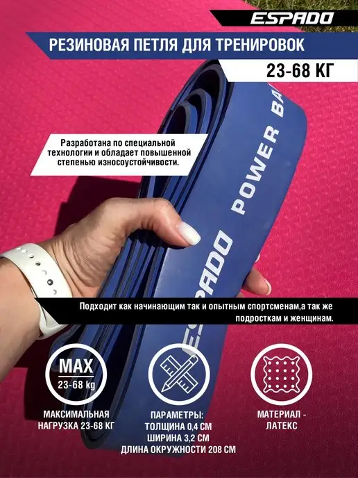 Espado Петля для подтягивания фитнеса 23-68 кг, 2368 кг, фото 2