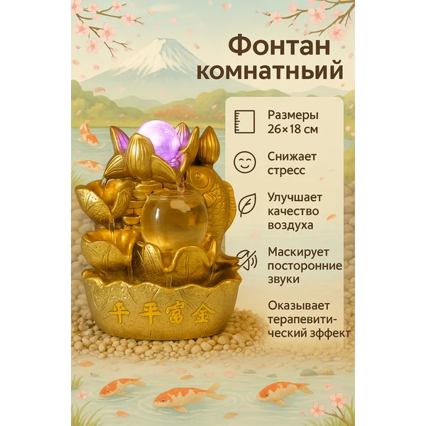 Фонтан настольный водяной с подсветкой