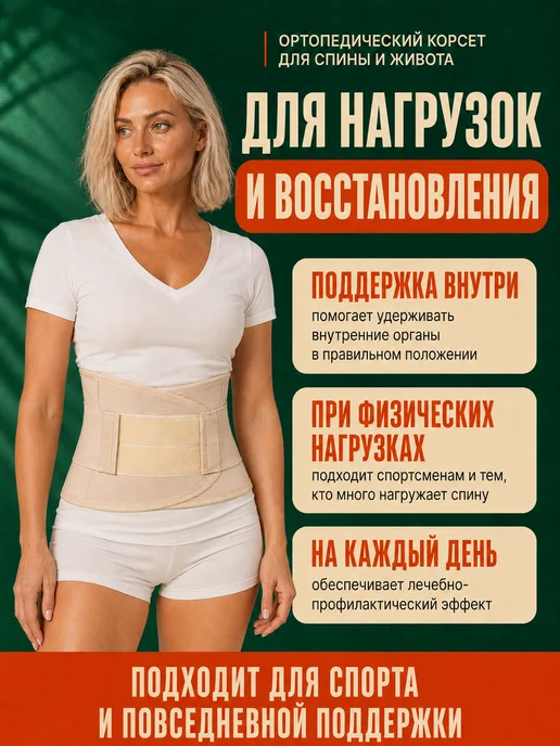 унга Корсет для спины пояснично-крестцовый, ортопедический пояс, бежевый, фото 3
