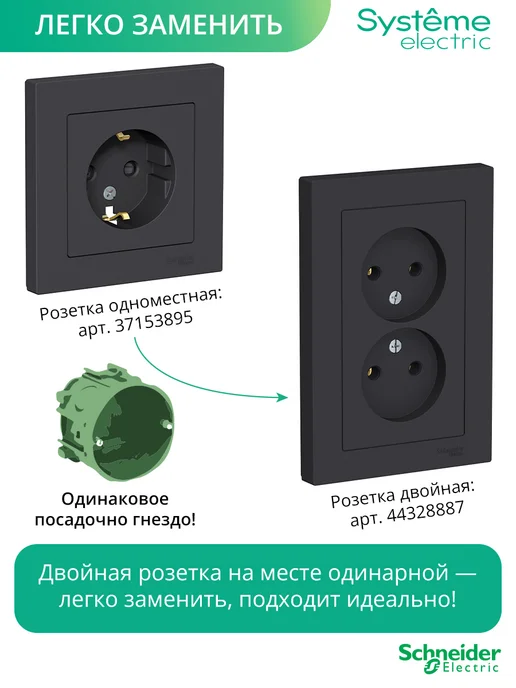Systeme Electric Одинарная розетка с рамкой Шнайдер Atlas Design, черный, фото 7