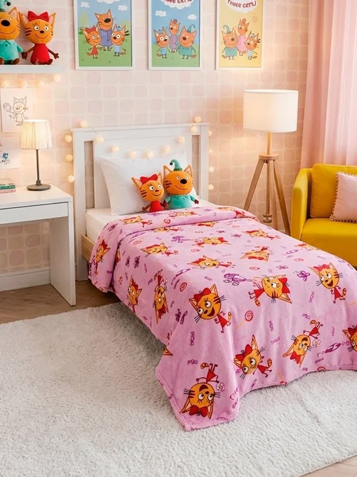 Павлинка Плед 150х200 детский пушистый на кровать Три Кота Карамелька, 150x200, фото 2