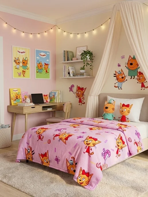 Павлинка Плед 150х200 детский пушистый на кровать Три Кота Карамелька, 150x200, фото 4