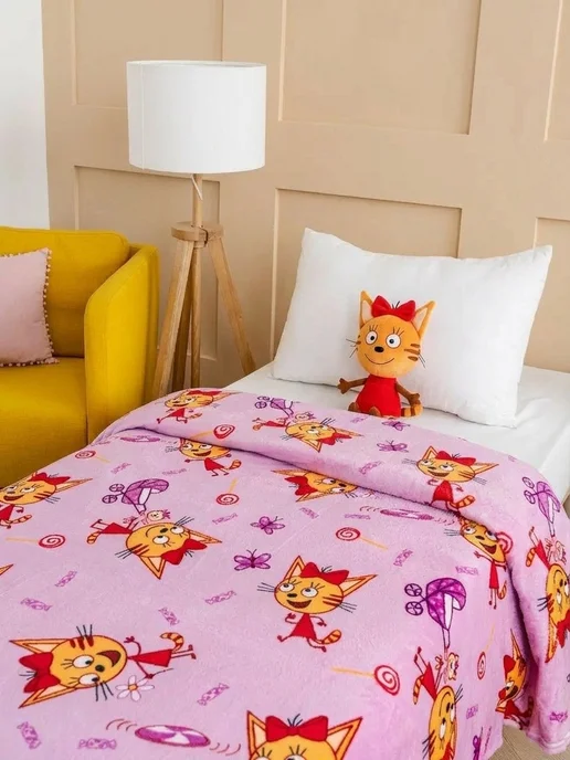 Павлинка Плед 150х200 детский пушистый на кровать Три Кота Карамелька, 150x200, фото 7