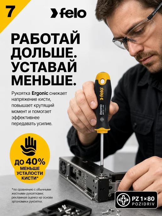 Felo Отвертка крестовая PZ1 80мм Ergonic, черный, фото 7