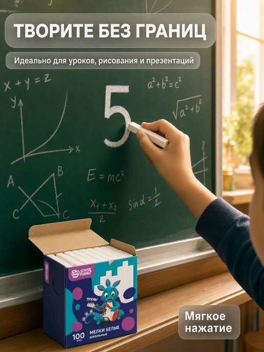 Schoolformat Мелки белые для рисования на асфальте и доске 100 штук, белый, фото 4