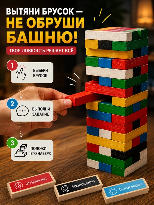 Сима-Ленд & ЛАС ИГРАС Настольная игра для детей Падающая Башня Дженга 54 бруска, голубой, фото 2