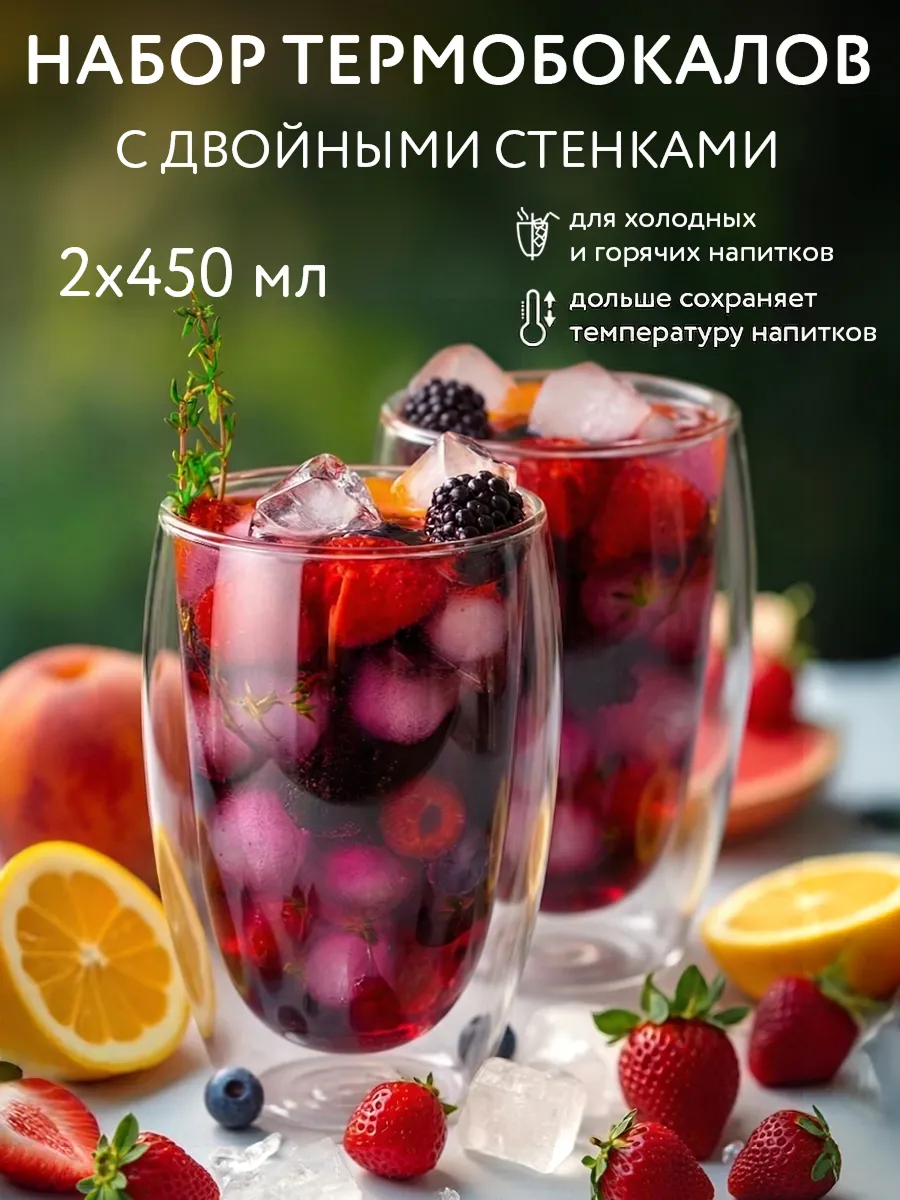 Стакан с двойными стенками для напитков, кофе, 2 шт. 450 мл.