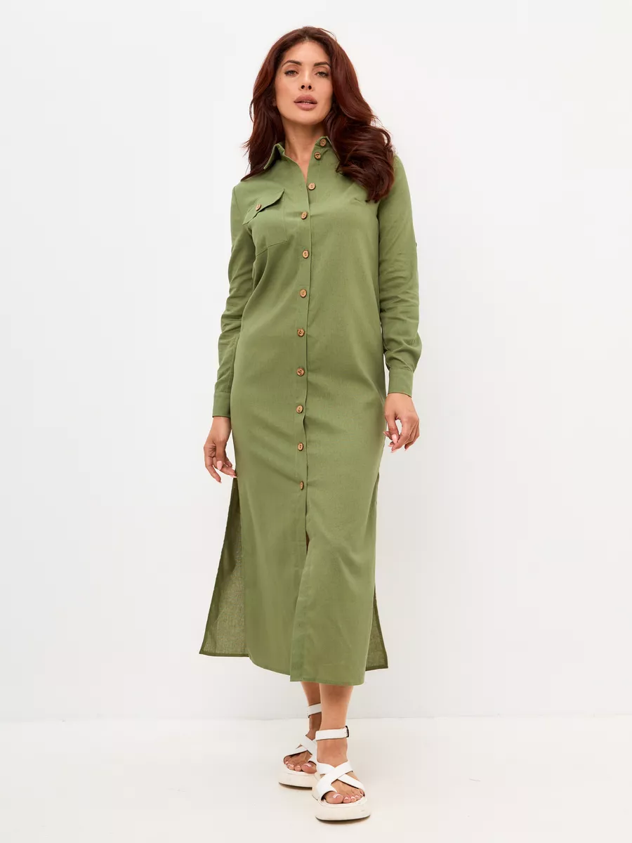 Льняное платье рубашка в пол с разрезами LOOKCOCO купить в интернет-магазине Wildberries