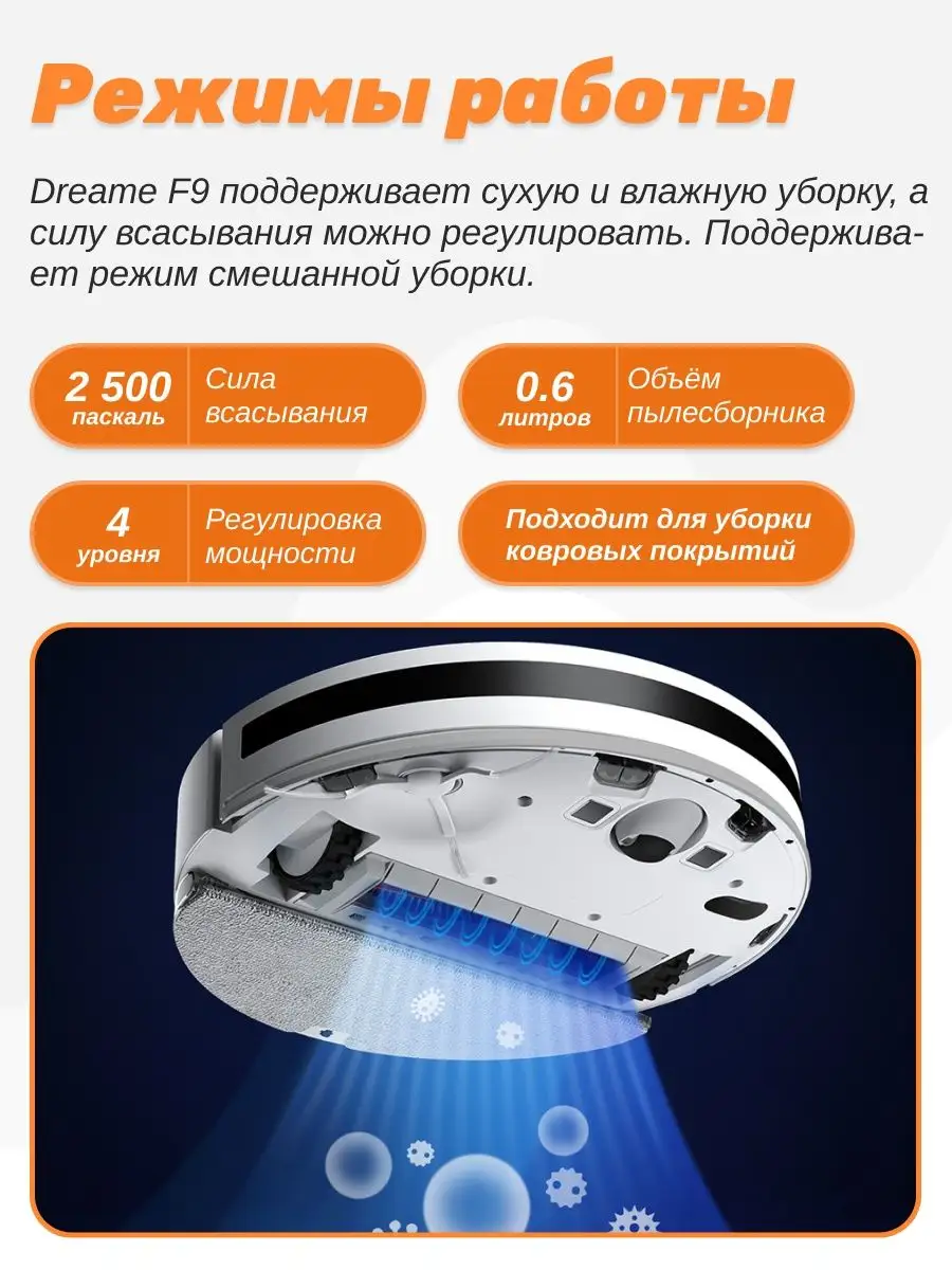 Робот пылесос Dreame Vacuum Mop F9 моющий для дома Dreame 37384938 купить в  интернет-магазине Wildberries