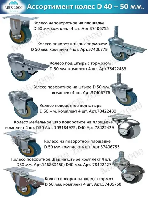 MBR2000 Комплект колес на штыре D 50 мм, вариант, фото 6