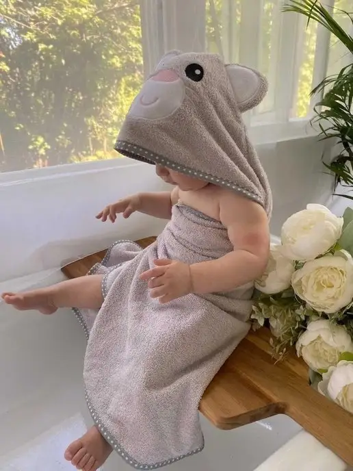 VERTA baby Полотенце детское с капюшоном для новорождённого, серый, фото 2