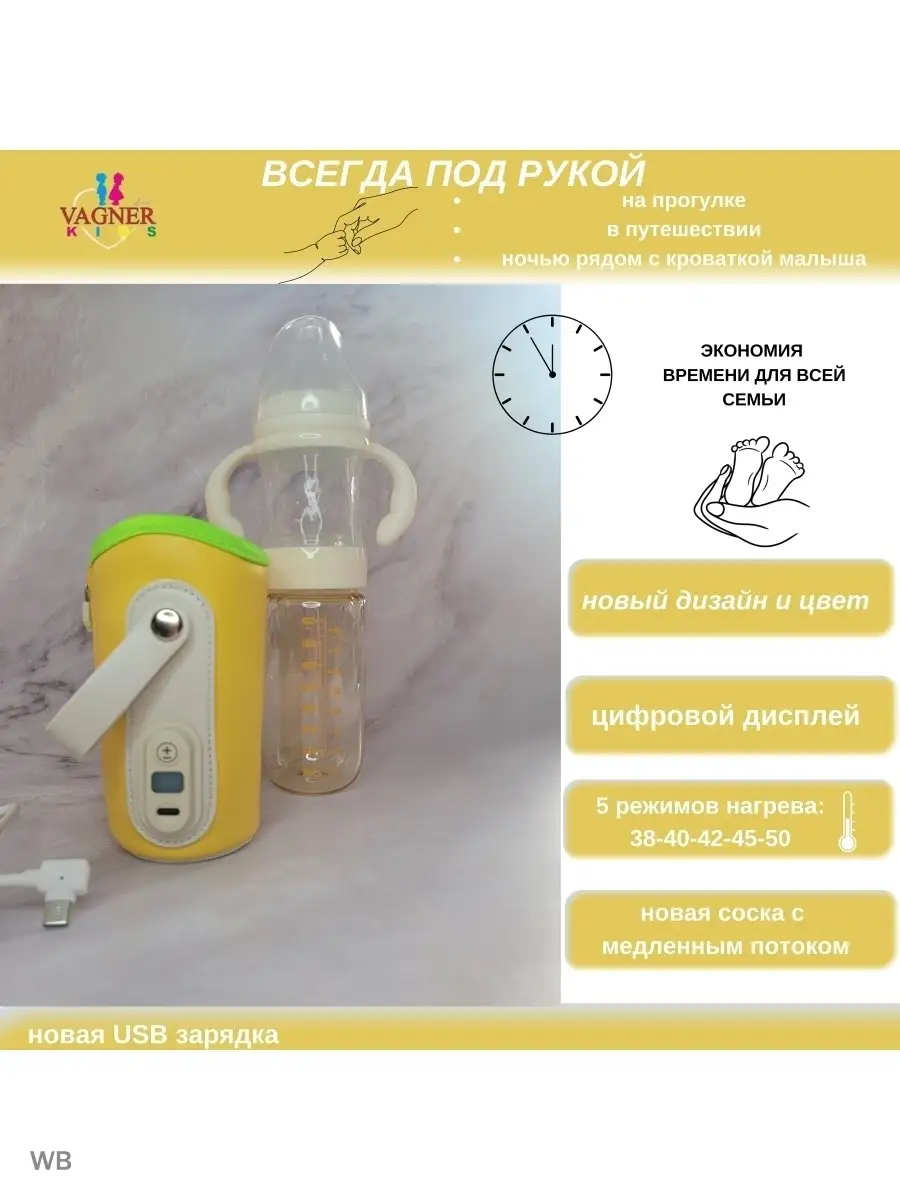 бутылочка для кормления 0+/для с подогревом 120мл VAGNERLOVE KIDS 37614655  купить в интернет-магазине Wildberries