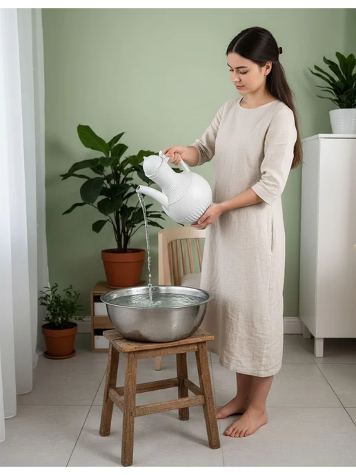 SABURG Кувшин кумган для воды и гигиены с крышкой 2 литра, белый, фото 6