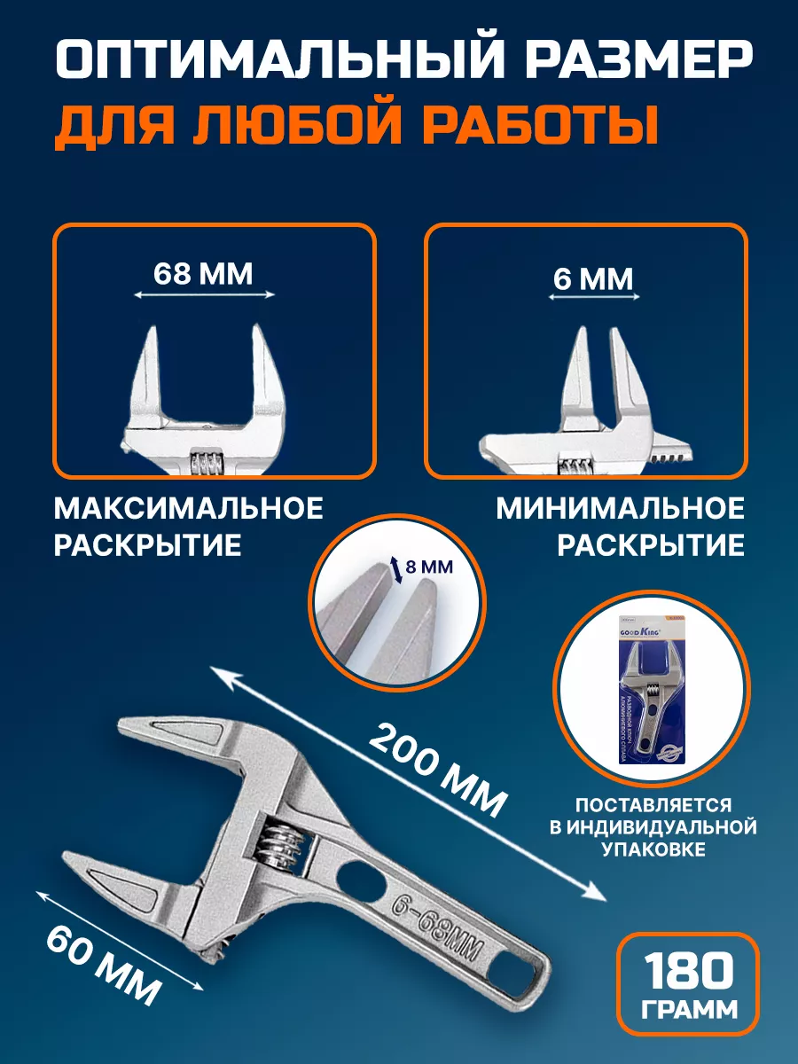 Ключ разводной сантехнический 68мм GOODKING 37638814 купить за 590 ₽ в  интернет-магазине Wildberries