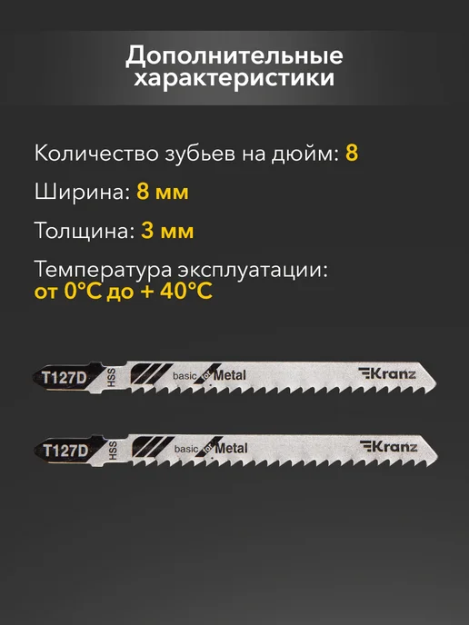 KRANZ Пилка стальная для электролобзика по оргстеклу 2 шт, 2 шт, фото 4