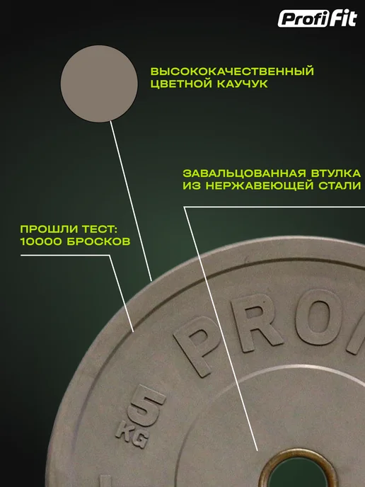PROFI FIT Диск для штанги каучуковый, 5 кг, 5 кг, фото 2