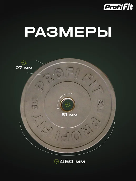 PROFI FIT Диск для штанги каучуковый, 5 кг, 5 кг, фото 3