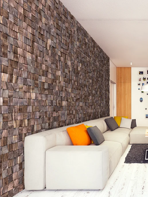Панели для стен mosaic Колотая в цвете мореный, деталь 80х80мм, в уп. 0,5 м2, коричневый, фото 2