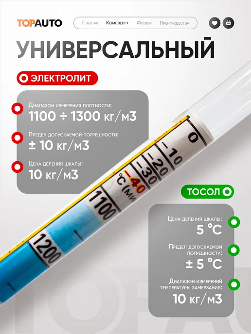 Topauto Ареометр для аккумулятора, электролит + тосол, вариант, фото 3