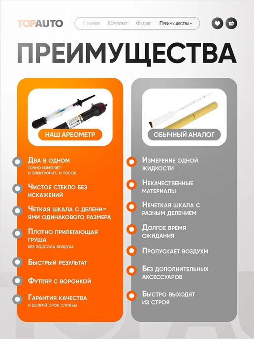 Topauto Ареометр для аккумулятора, электролит + тосол, вариант, фото 6