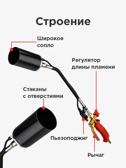 REXANT Горелка газовая кровельная инжекторная с пьезоподжигом, черный, фото 3