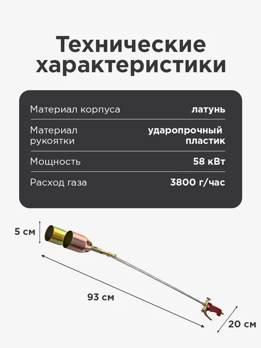 REXANT Горелка газовая ГВ2-1000Р кровельная, 2 сопла 1000х50х230 мм, 1000x50x230 мм, фото 4