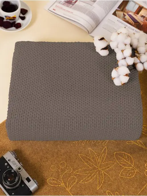 WARM WHIFF Плед на кровать 160х220 вязаный хлопок 100%, 160x220, фото 3