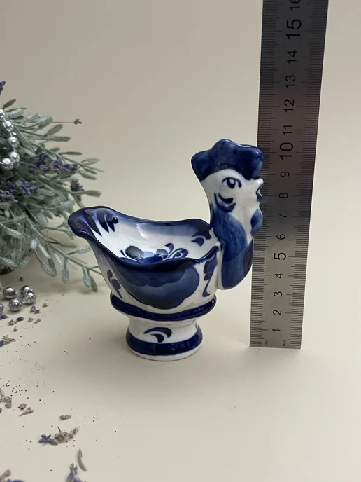 Империя Гжели Подставка для яиц и украшений Фигурка Петушок Гжель, голубой, фото 5