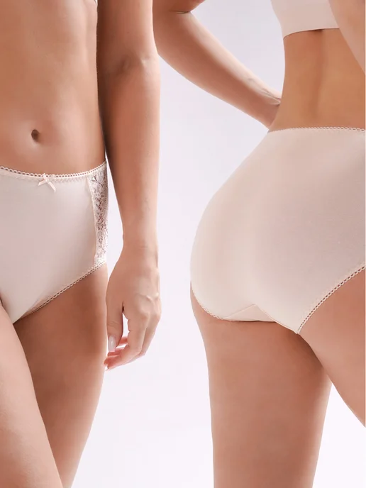 CLEVER WEAR Трусы кружевные с высокой посадкой, бежевый, фото 2