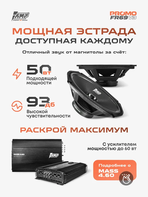 AMP Колонки в машину PROMO FR69 v.3 Динамики овалы, вариант, фото 2