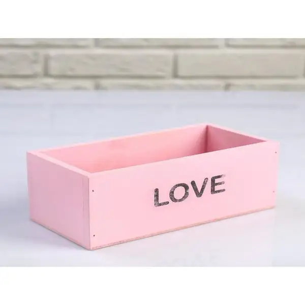 Кашпо деревянное 20×10×8 см «Элегант, LOVE», розовое