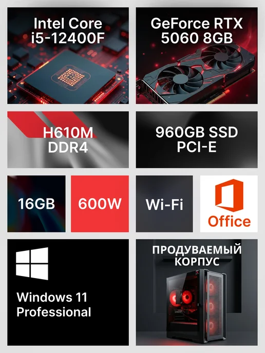 RobotComp Игровой Компьютер M-16 2.0 V3 i5 12400F RTX 5060 8GB, 8 ГБ, фото 2