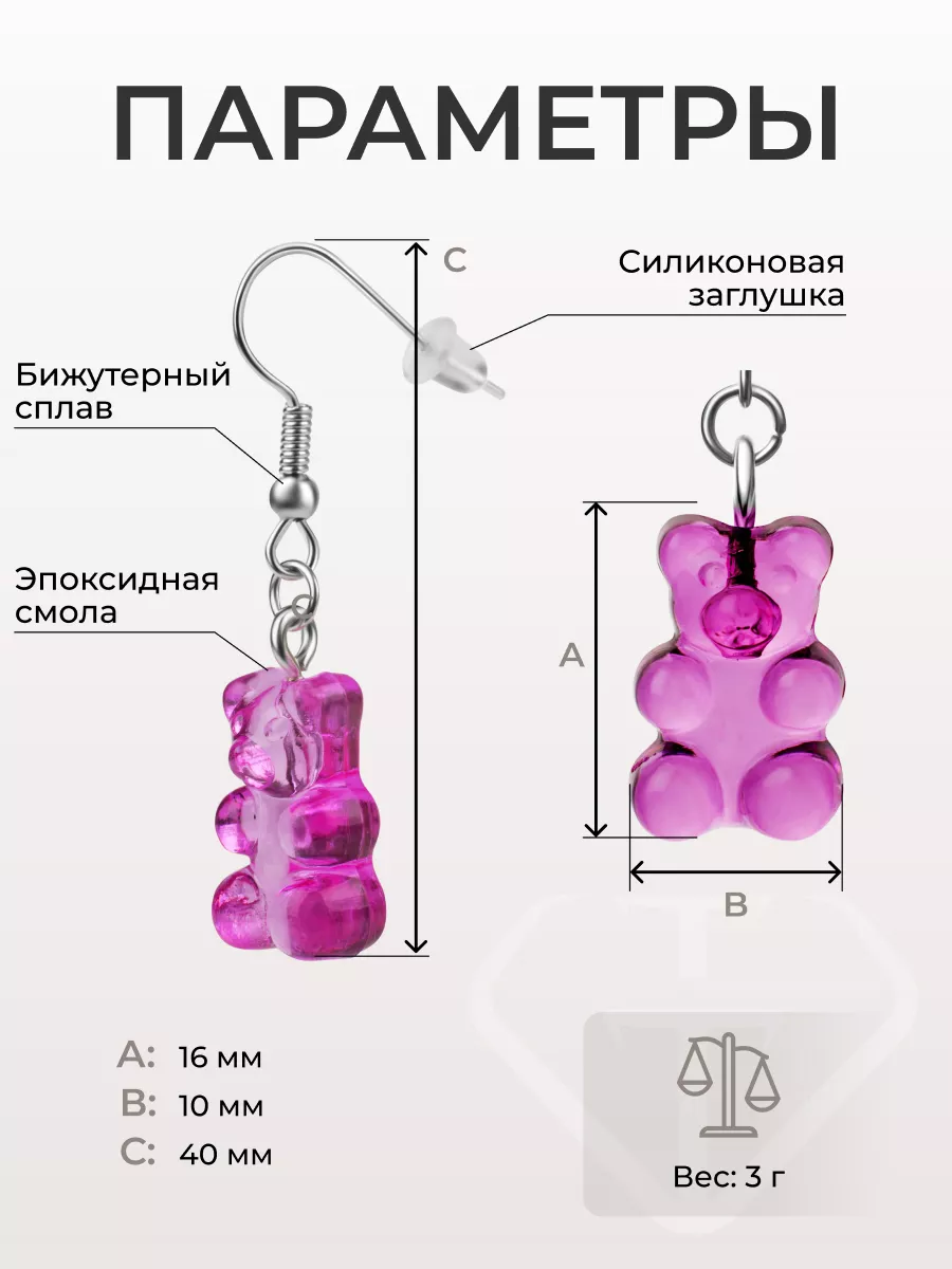 Серьги женские Мишки мармеладные для девочек Твой Тренд 38254863 купить за  124 ₽ в интернет-магазине Wildberries