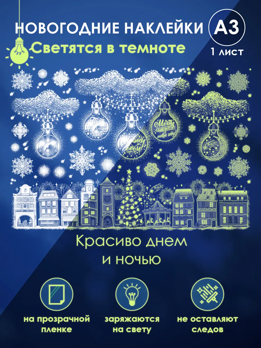 Новогодние светящиеся наклейки на окно