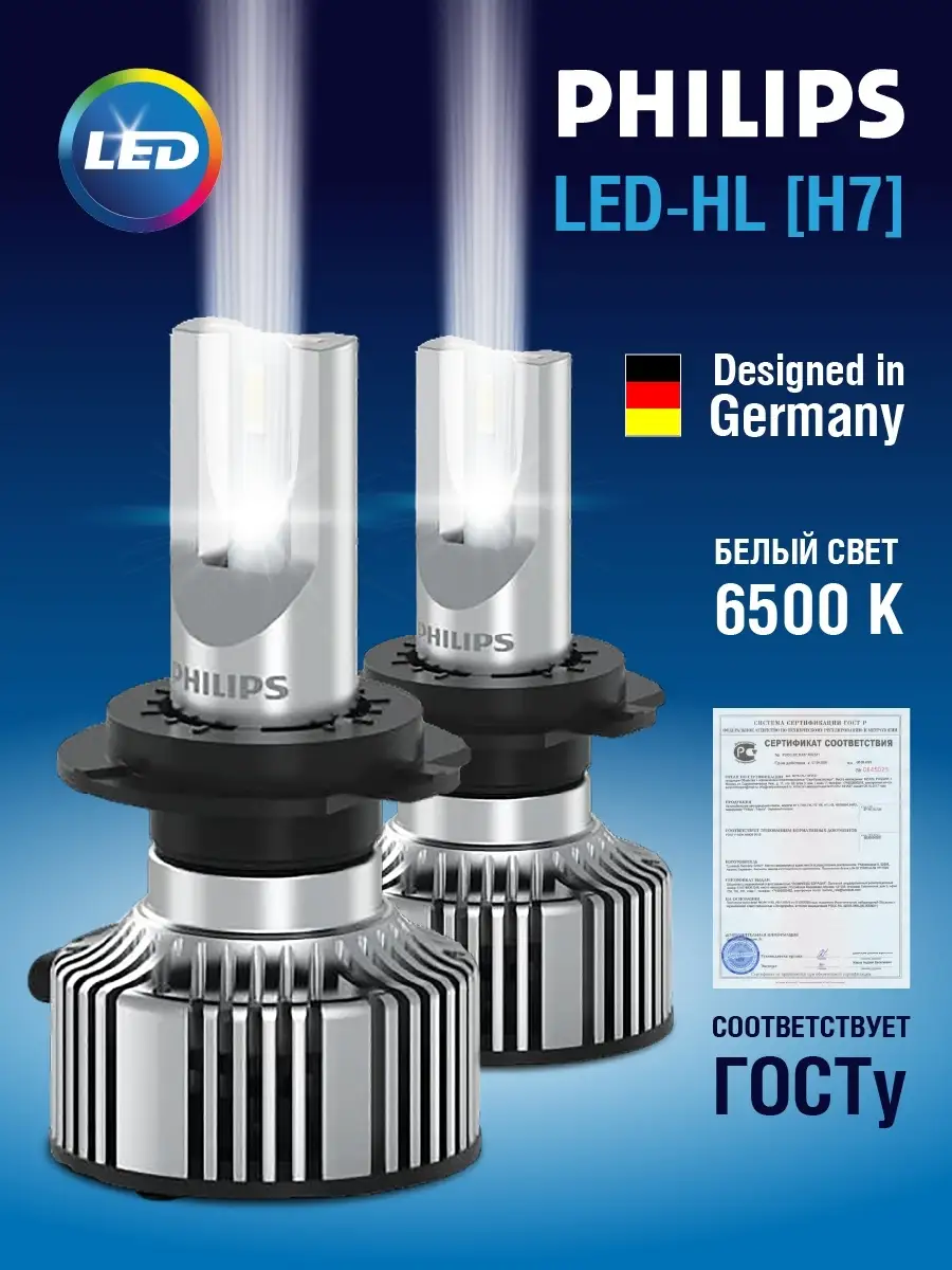 Автомобильные светодиодные лампы H7 Phillips LED 6500K minimani 38326286  купить за 7 042 ₽ в интернет-магазине Wildberries