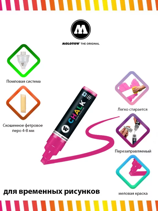 Molotow Меловой маркер Chalk 328008 неон розовый 4-8 мм, розовый, фото 3