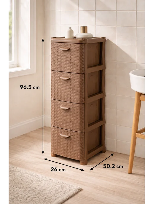 BestHome Пластиковый комод, 4 ящика, ротанг, бежевый, фото 2