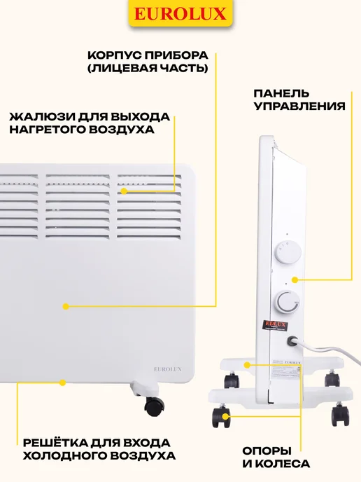EUROLUX Конвектор обогреватель электрический ОК-EU-2000СН, белый, фото 6