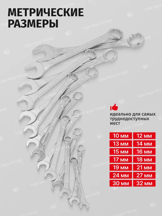 WMC Tools Набор ключей комбинированных 14 предметов, серый, фото 3