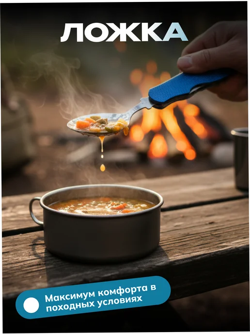 For camping Вилка ложка походная складная, голубой, фото 4