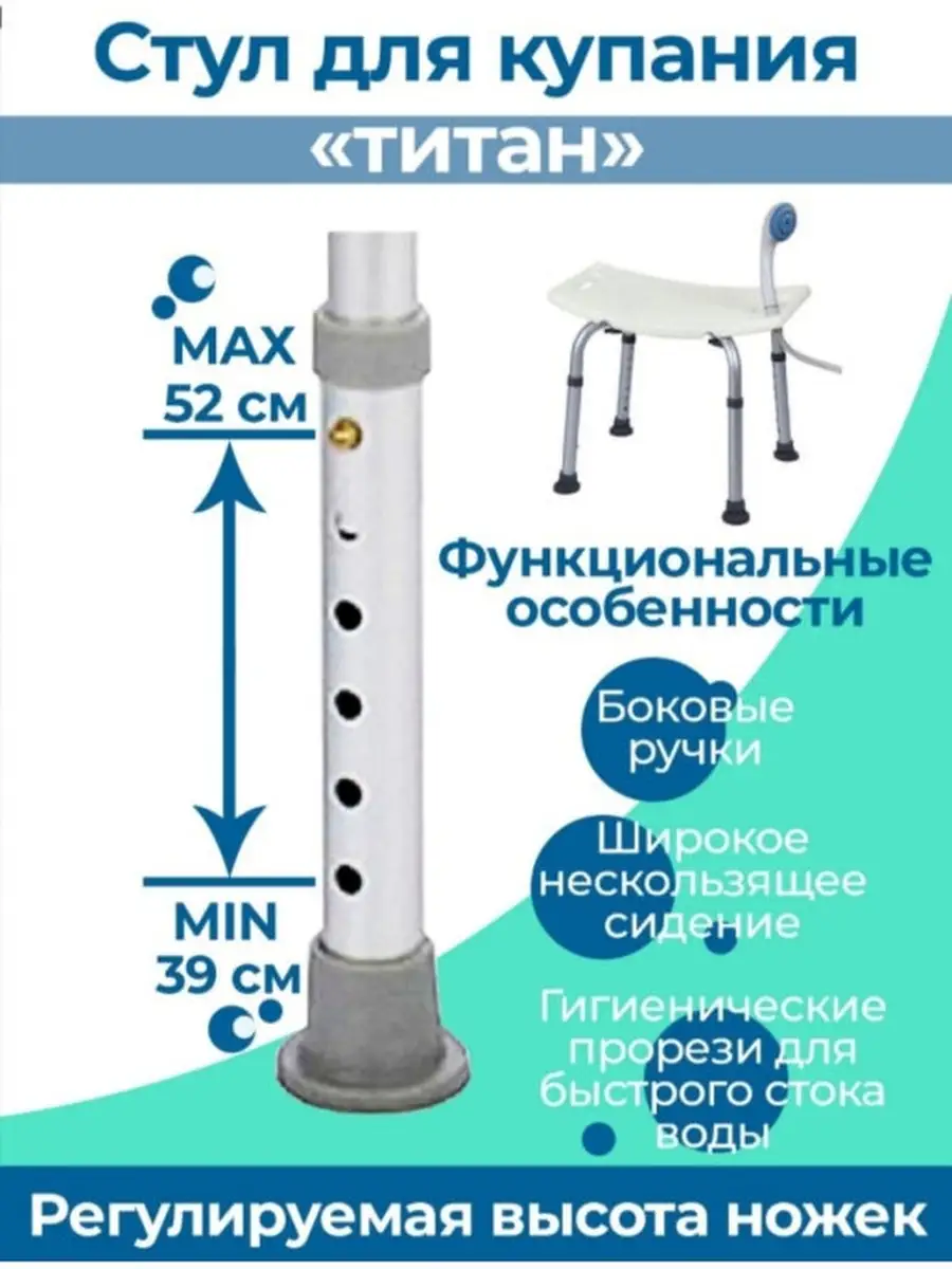 Санитарный стул сиденье Титан для ванны, душа, купания инвалидов, пожилых и  беременных AAASHOP 38786775 купить в интернет-магазине Wildberries