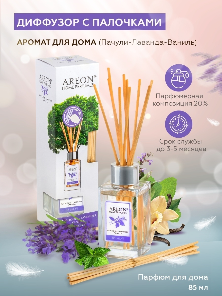 Ароматизатор диффузор парфюм для дома Пачули-лаванда-ваниль Areon 39224846  купить в интернет-магазине Wildberries