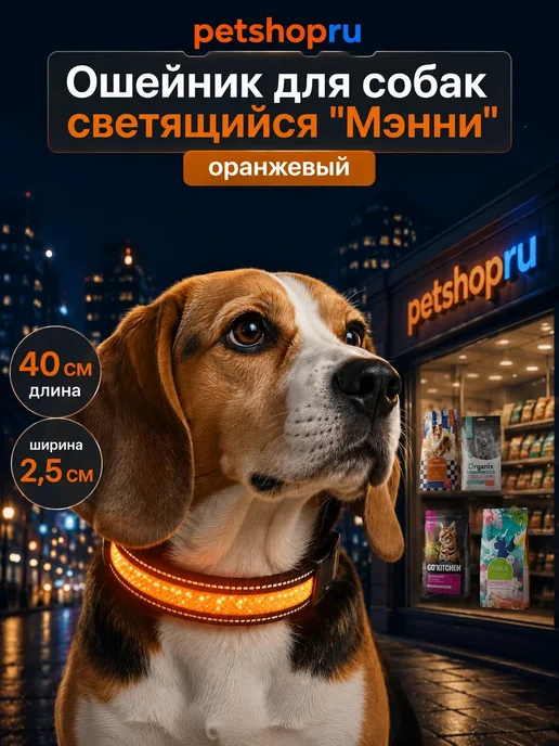 PetShop Ошейник для собак светящийся "Мэнни" 40 см Таппи, оранжевый