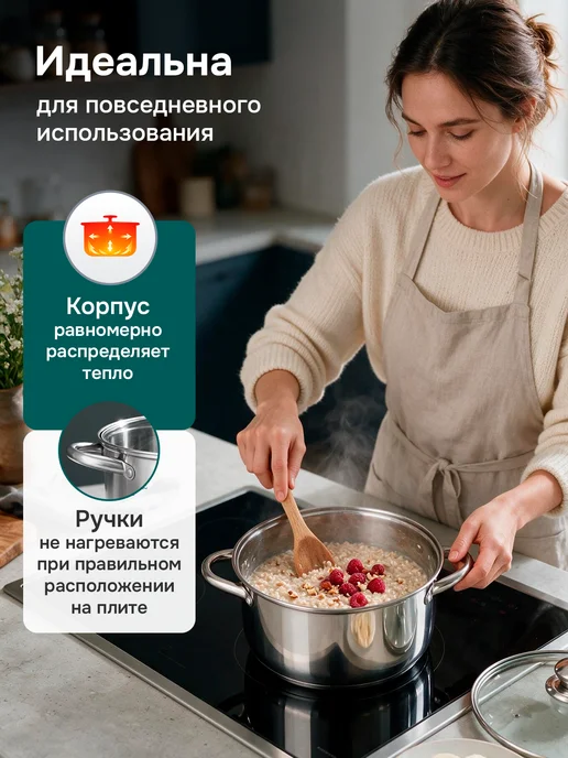 Appetite Кастрюля 1,5 л со стеклянной крышкой нержавеющая сталь, 2,5 л, фото 3