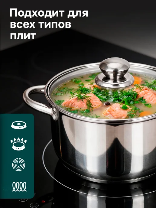 Appetite Кастрюля из нержавейки с толстым дном 3 литра, серый, фото 2