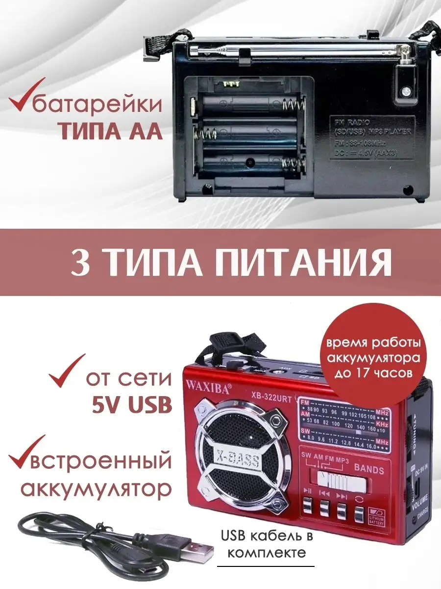 Радио приемник от сети и батареек usb CyberShop 39299263 купить в  интернет-магазине Wildberries